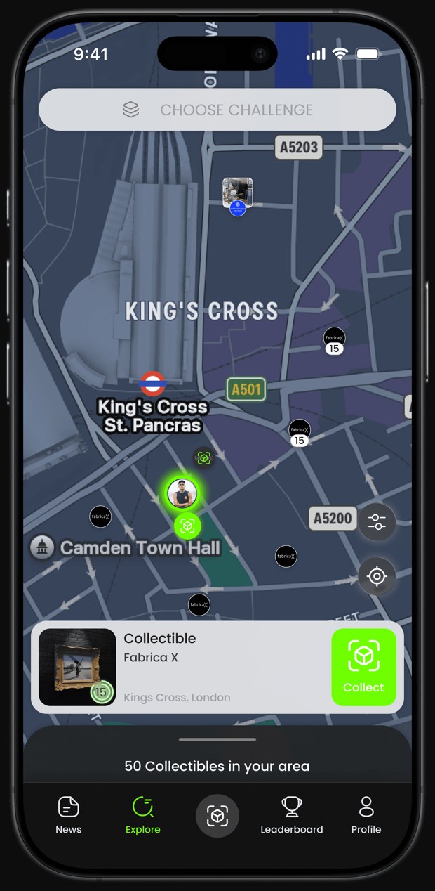 The Pikd app: a live map of King's Cross with branded collectibles to find and collect.
