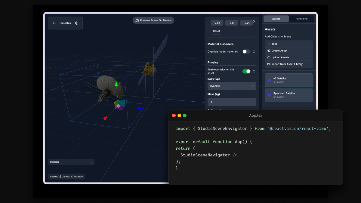An AR and VR scene built with ViroReact and React Native, rendered natively on device