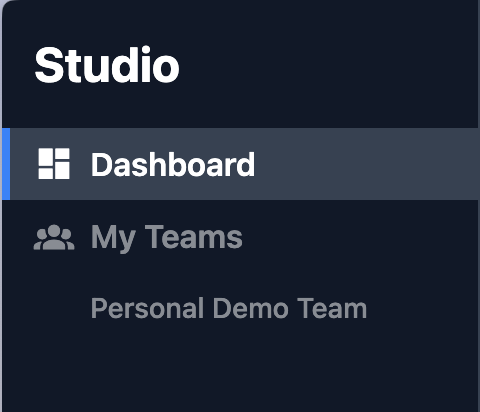 Studio's left hand navigation with your Teams listed in My Teams
