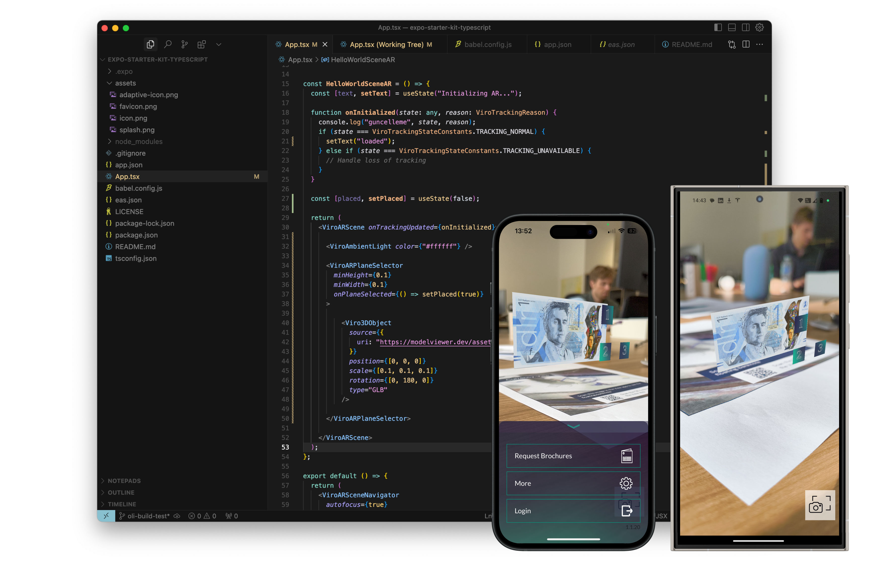 A screenshot of an app codebase, written using React Native and ViroReact