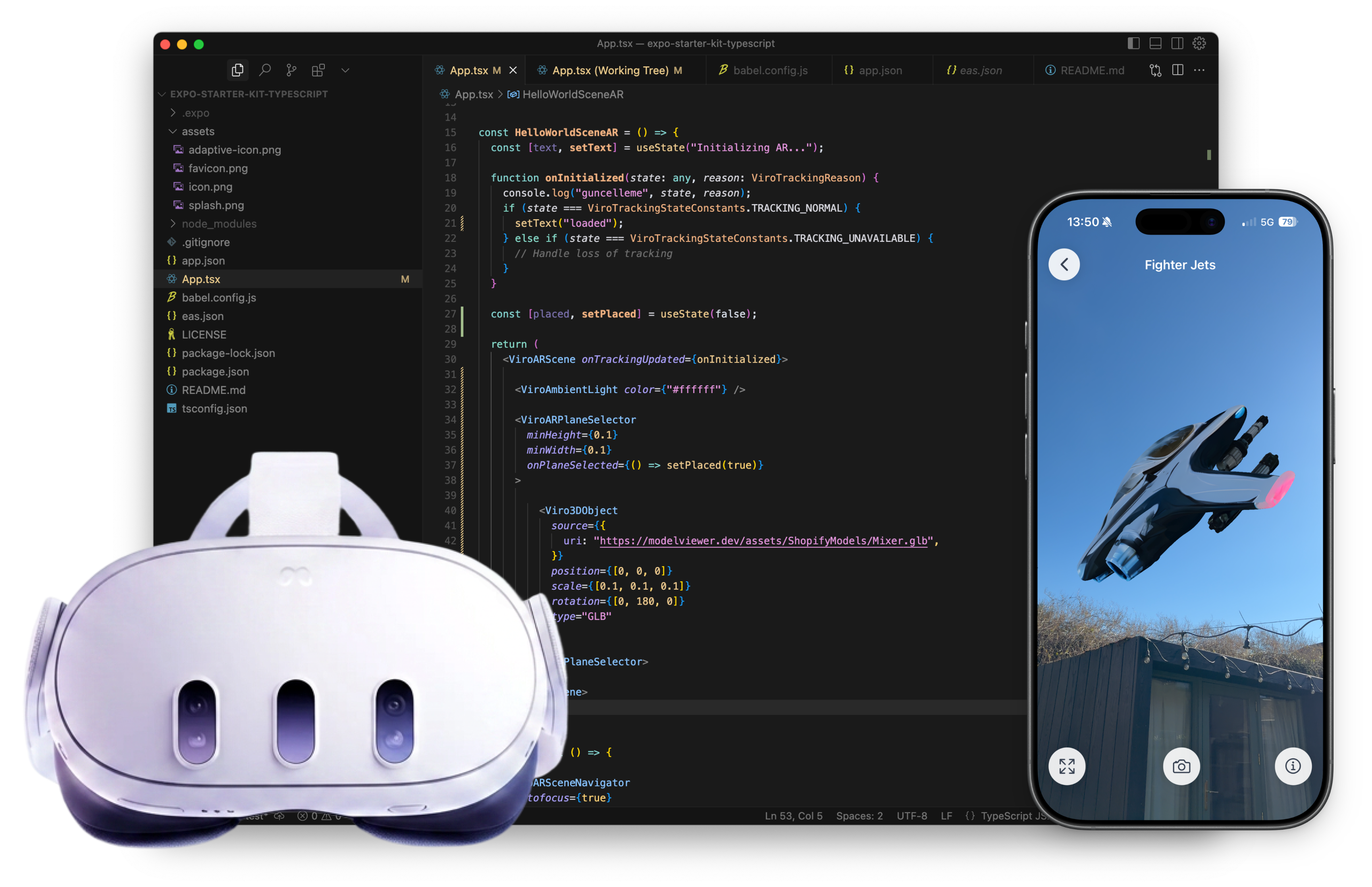 A screenshot of an app codebase, written using React Native and ViroReact